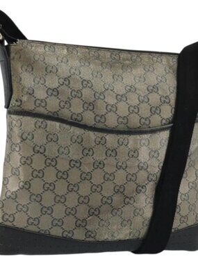 GUCCI GG Crystal Shoulder Bag Coated Canvas Navy Gold 145857 Auth 176367